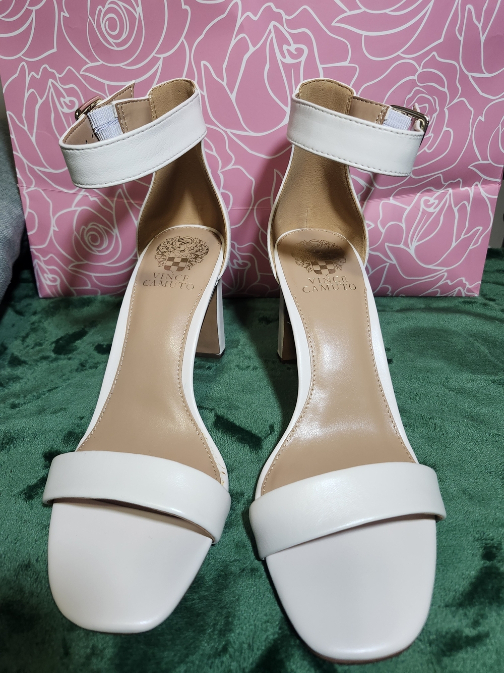 Vince Camuto White Ankle-Strap Block Heel Sandals - Picture 1 of 6